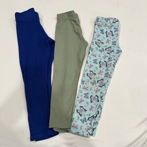Girl Leggings Toddler Pants 3 Pack Green, Blue, Butterfly Soft Skinny Size 5T